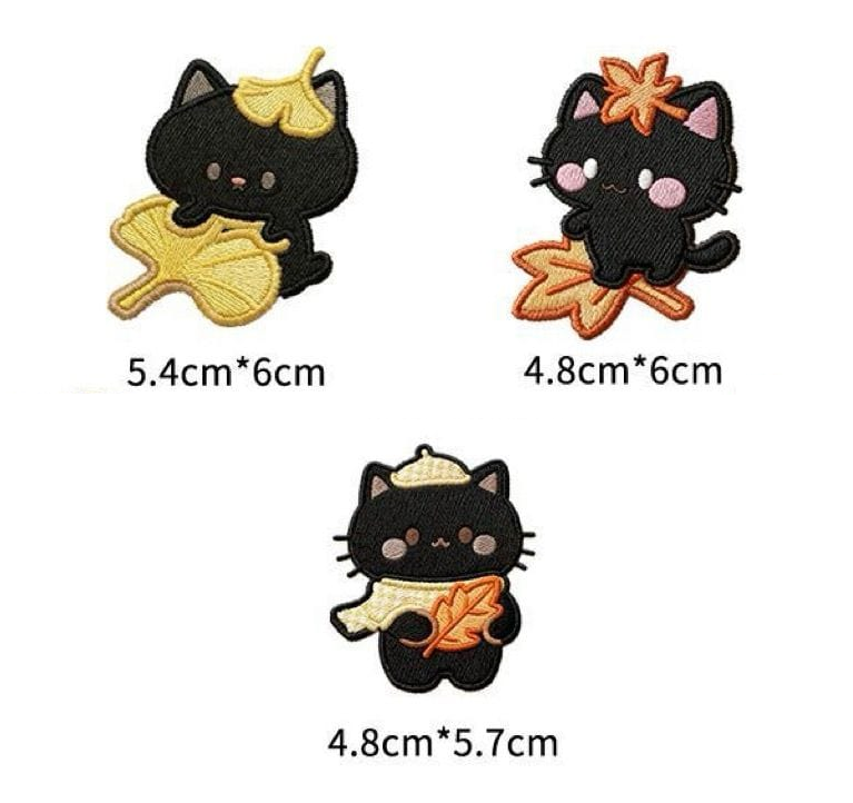 Black Cat Patch Set — Embroidered Iron-On Patches in 5 Themes