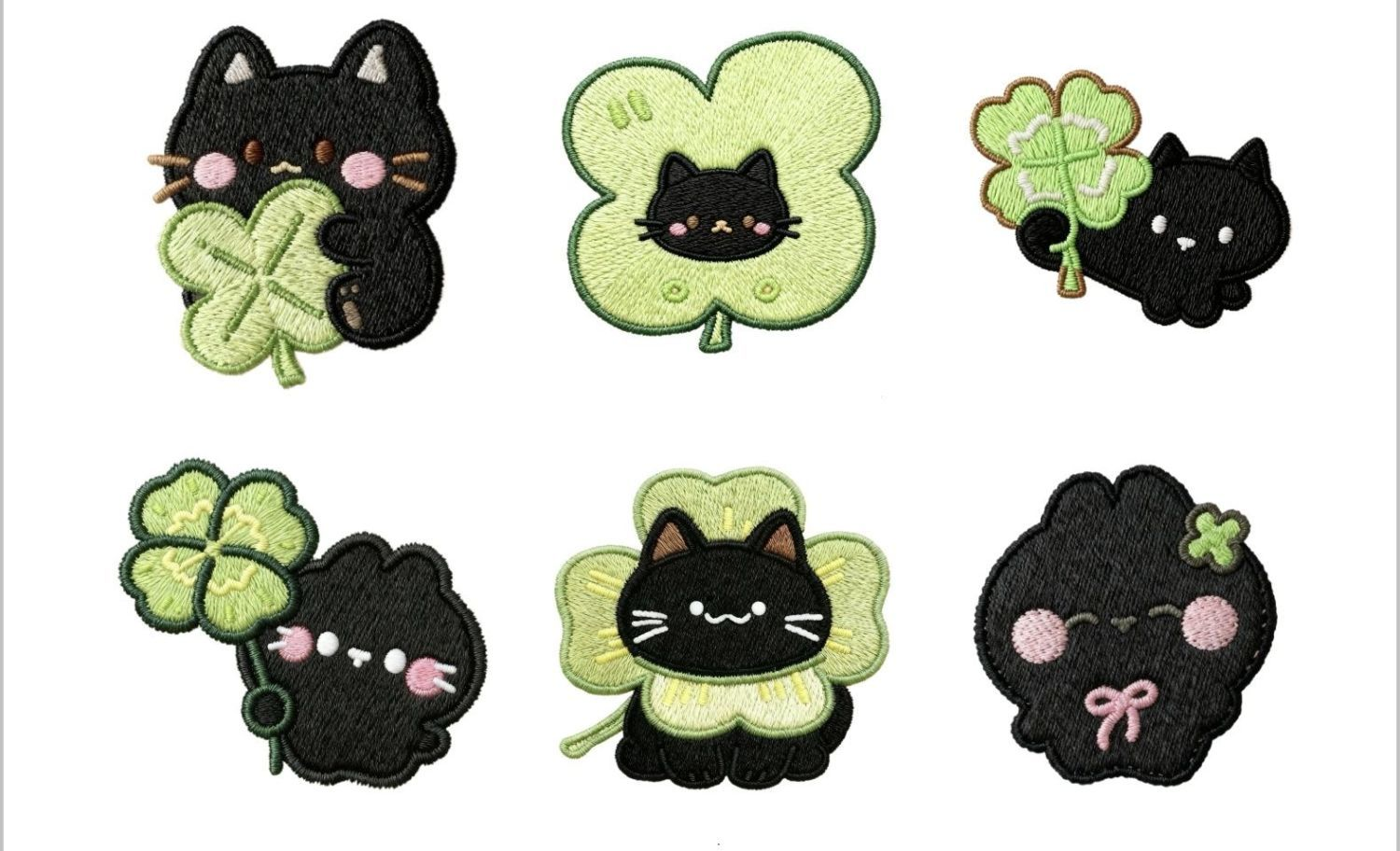 Black Cat Patch Set — Embroidered Iron-On Patches in 5 Themes
