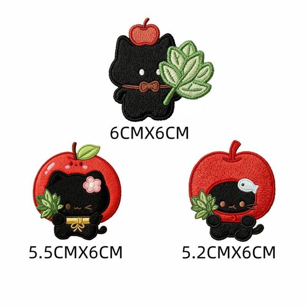 Apple cat embroidered patch